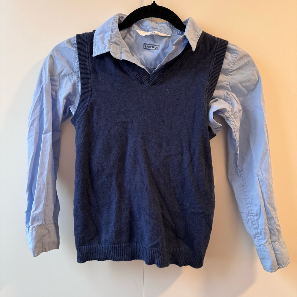 H&M Blue Kids Shirt and Sweater Vest Combo